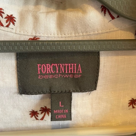 Forcynthia Beachwear 100% linen cover up - red, white, blue palm trees Large - Picture 3 of 5